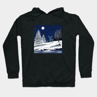 Deer In the Snowy Moonlight Hoodie